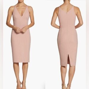 NWOT Dress the population v neck crepe Lyla blush dress sz L